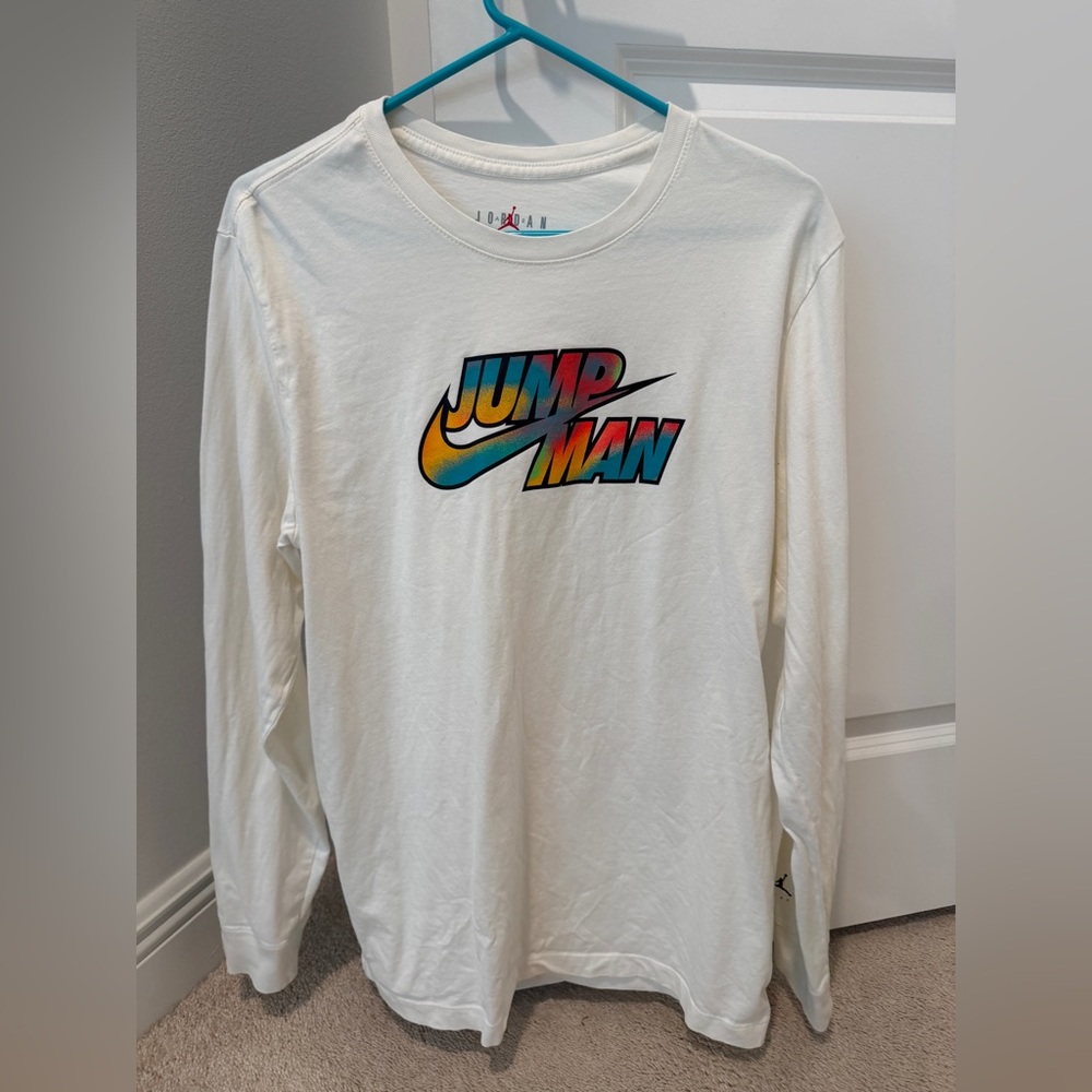 Nike Cream Long Sleeve Tee with Multicolor Jumpman Gradient - Picture 3 of 5